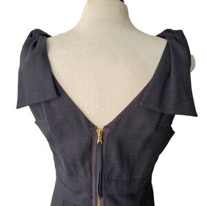 Y2K Marc Marc Jacobs Navy Pin Dot Sheath Dress 10 Wool Blend Belted Bow Back Zip